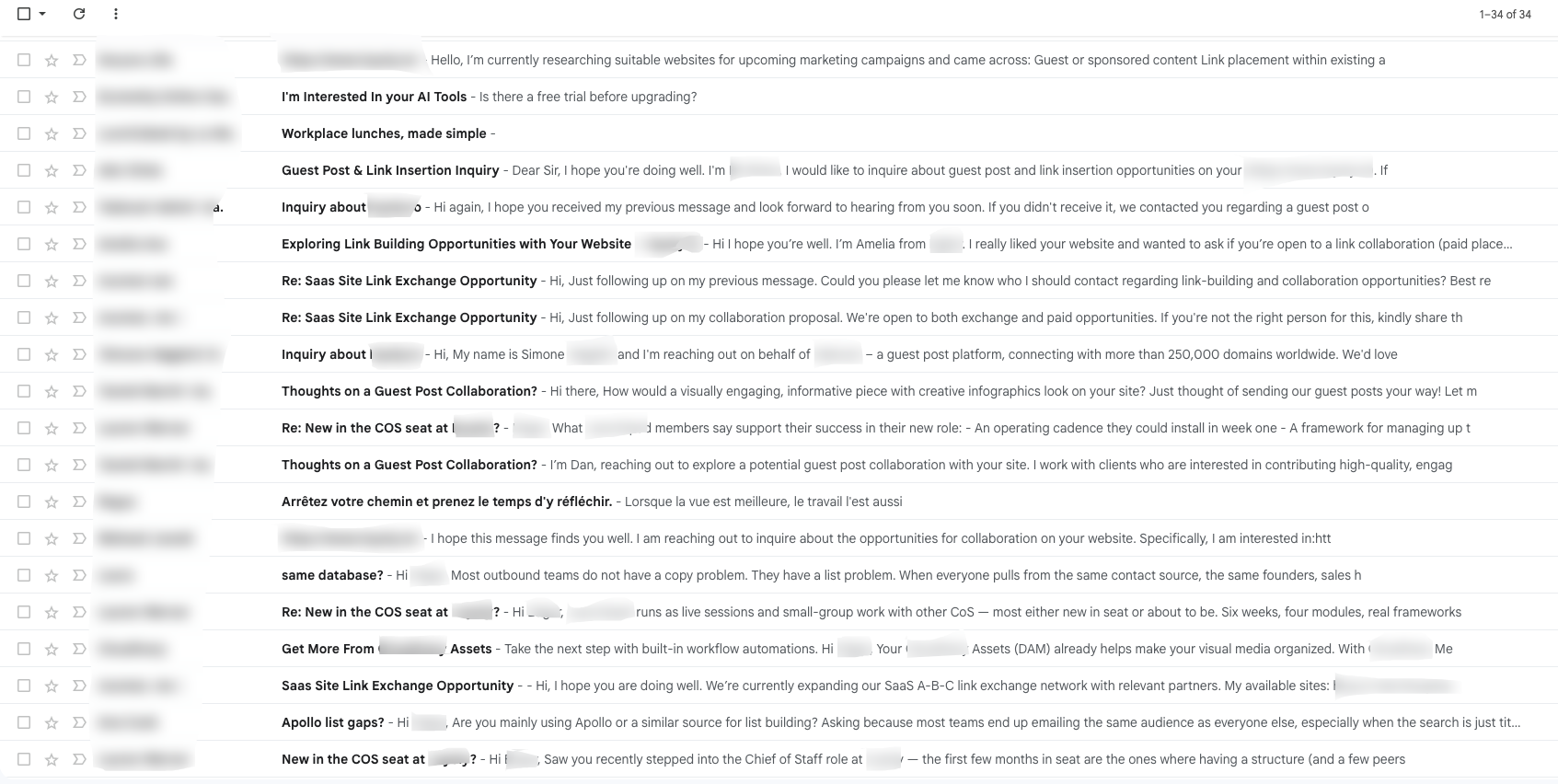 Inbox cluttered with spam emails